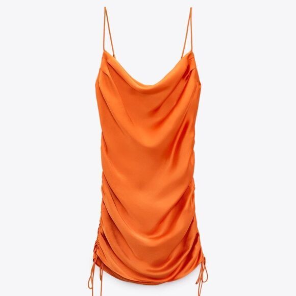 DRAPED SATIN EFFECT DRESS DARK ORANGE - Picture 5 of 5